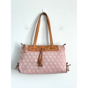 Dooney & Bourke Signature Logo Shoulder Bag Pink Monogram Canvas Leather Tote